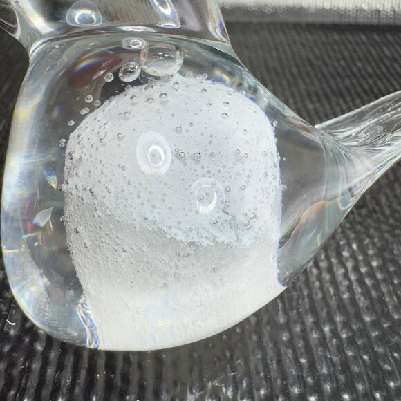 Hand Blown Small Bird Figurine Clear White Center With Bubbles Glass Figure VTG - Picture 5 of 10